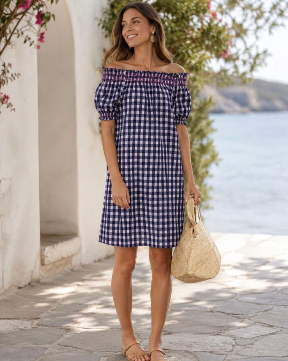 Tuckernuck NWT Tnuck Beach Embroidered Blue Check Gingham Toulon Coverup Size S